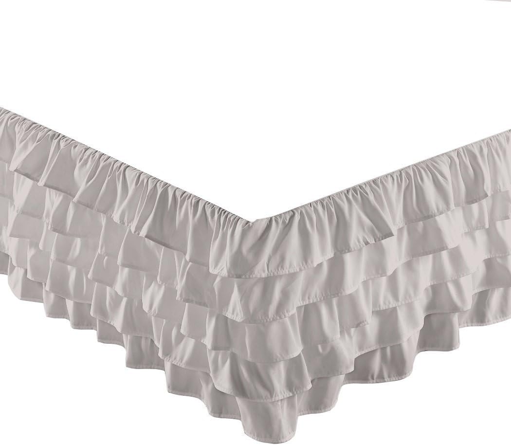 Green Living Group Chezmoi Collection Ella 15" Drop Multi Ruffle Waterfall Bed Skirt (Twin, Gray)