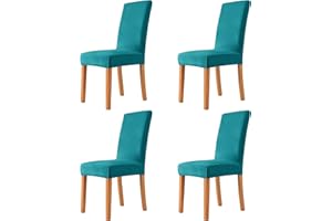 MILARAN Velvet Chair Covers for Dining Room, Soft Stretch Seat Slipcover, Washable Removable Parsons Chair Protector, Set of 4, Turquoise