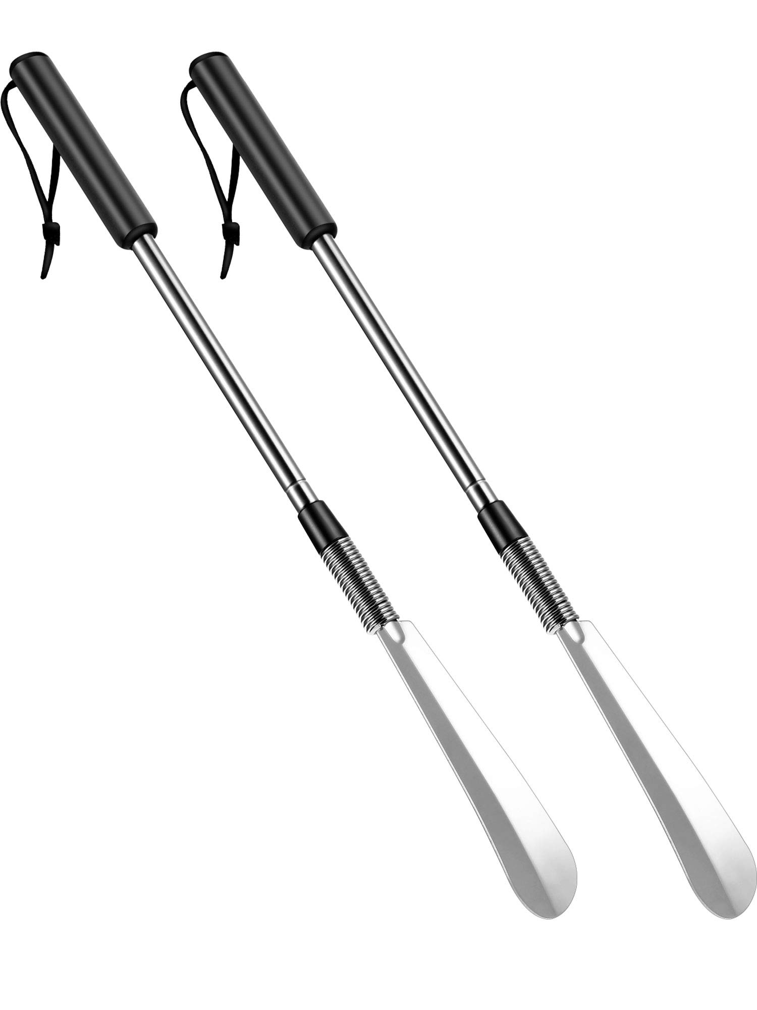 2 Pack Stainless Steel Shoe Horns Long Handle Shoe Horn with Comfort Grip for Various Boots and Shoes Designed for Seniors, Pregnant Women (Style B, Silver)