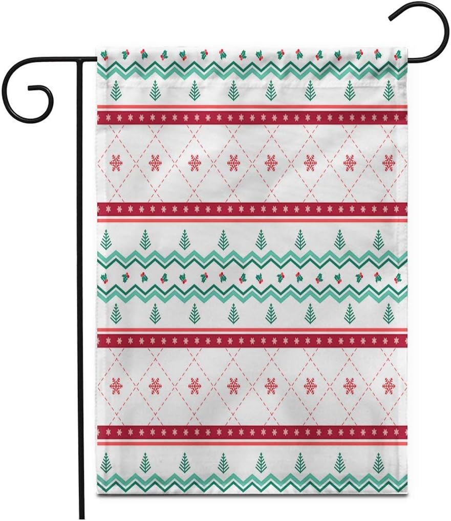 Adowyee 28"x 40" Garden Flag Mistletoe Green and Red Christmas Pattern Snowflakes Pine Tree Outdoor Double Sided Decorative House Yard Flags