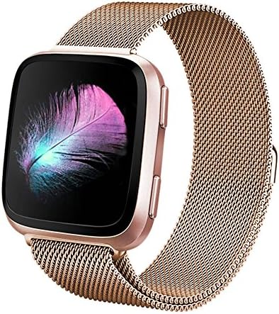Yisdo for Fitbit Versa Bands Women Men Small Large Replacement Wristband Milanese Loop Stainless Steel Strap Mesh Adjustable Magnetic Closure Accessary Bracelet for Fitbit Versa Fitness Smart Watch