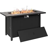 45 in Propane Fire Pit Table for Outside Patio with Lava Rocks, Gray | Gas Fire Pit for Outside Patio, 50000 BTU Outdoor Fire Pit with Lid, Rain Cover, CSA Certification