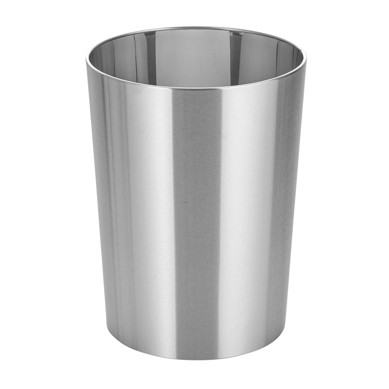 Photo 1 of mDesign Stainless Steel Round Metal Trash Can, Small 2.8 Gallon Wastebasket, Garbage Basket Bin for Bathroom, Bedroom, Kitchen, or Home Office, Holds Waste and Recycle, Mirri Collection, Brushed