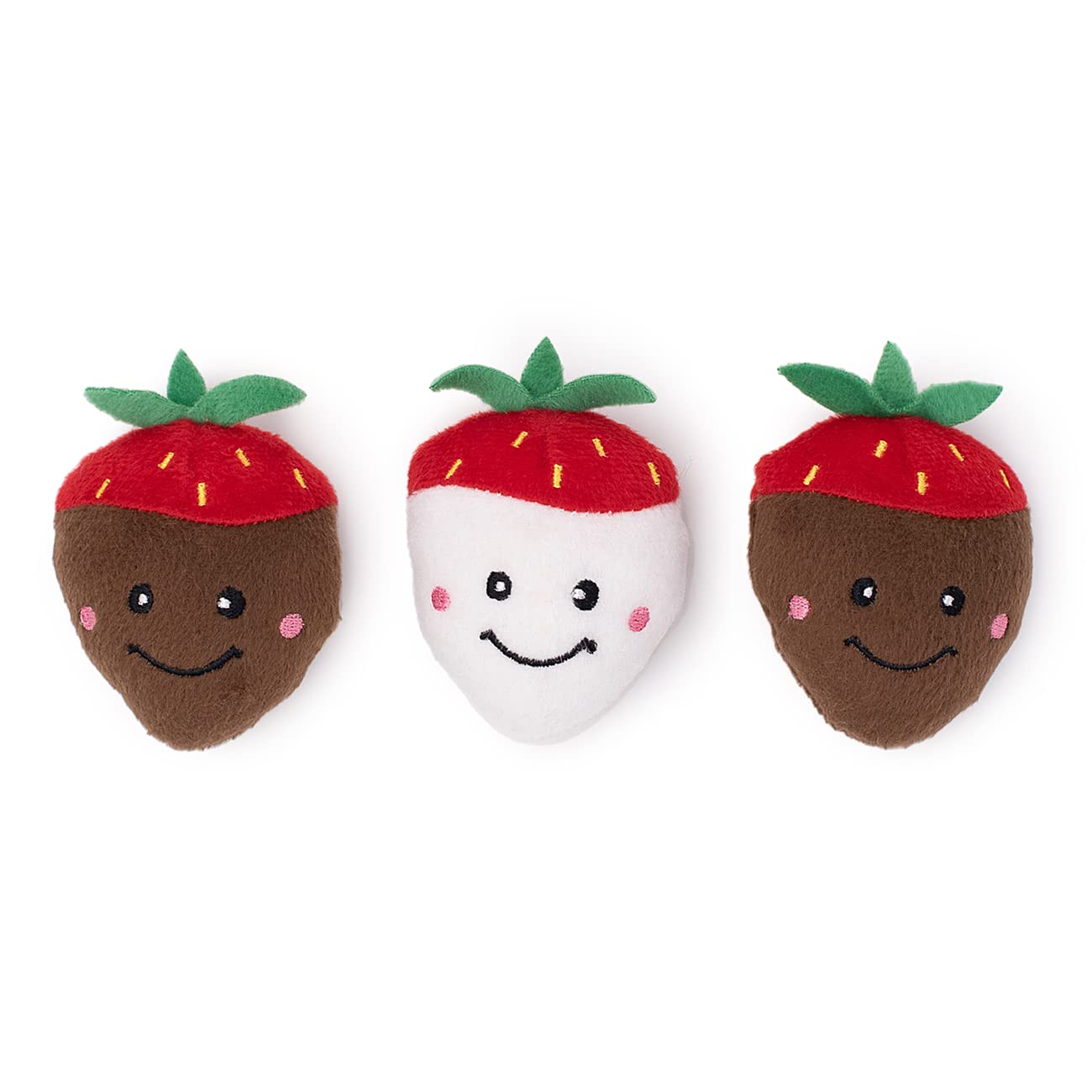 ZippyPaws - Valentine's Miniz, Stuffed Squeaker Dog Toy and Replacement for Interactive Burrows - 3-Pack, Chocolate Covered Strawberries