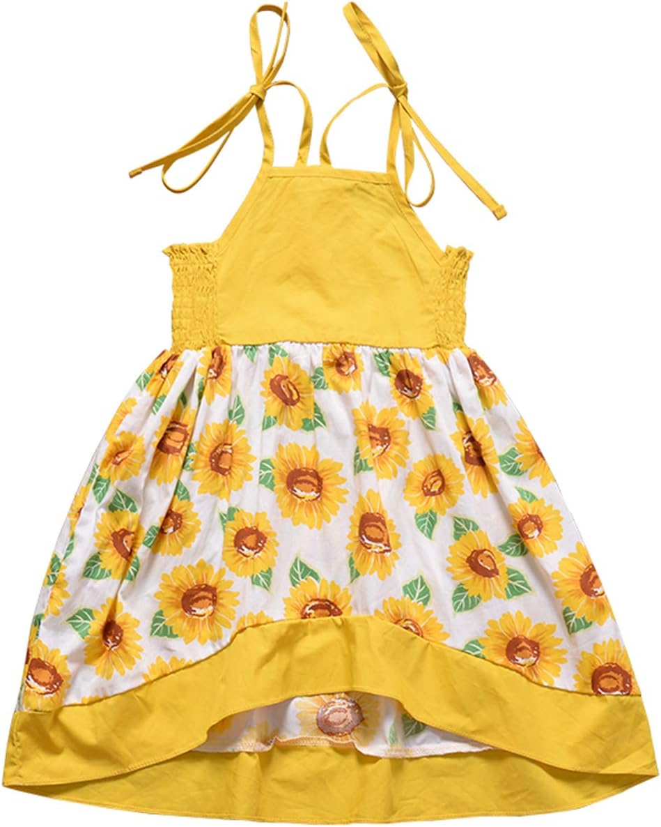 Toddler Baby Girl Summer Dress Princess Halter Sunflower Printed Outfits Kids Clothing