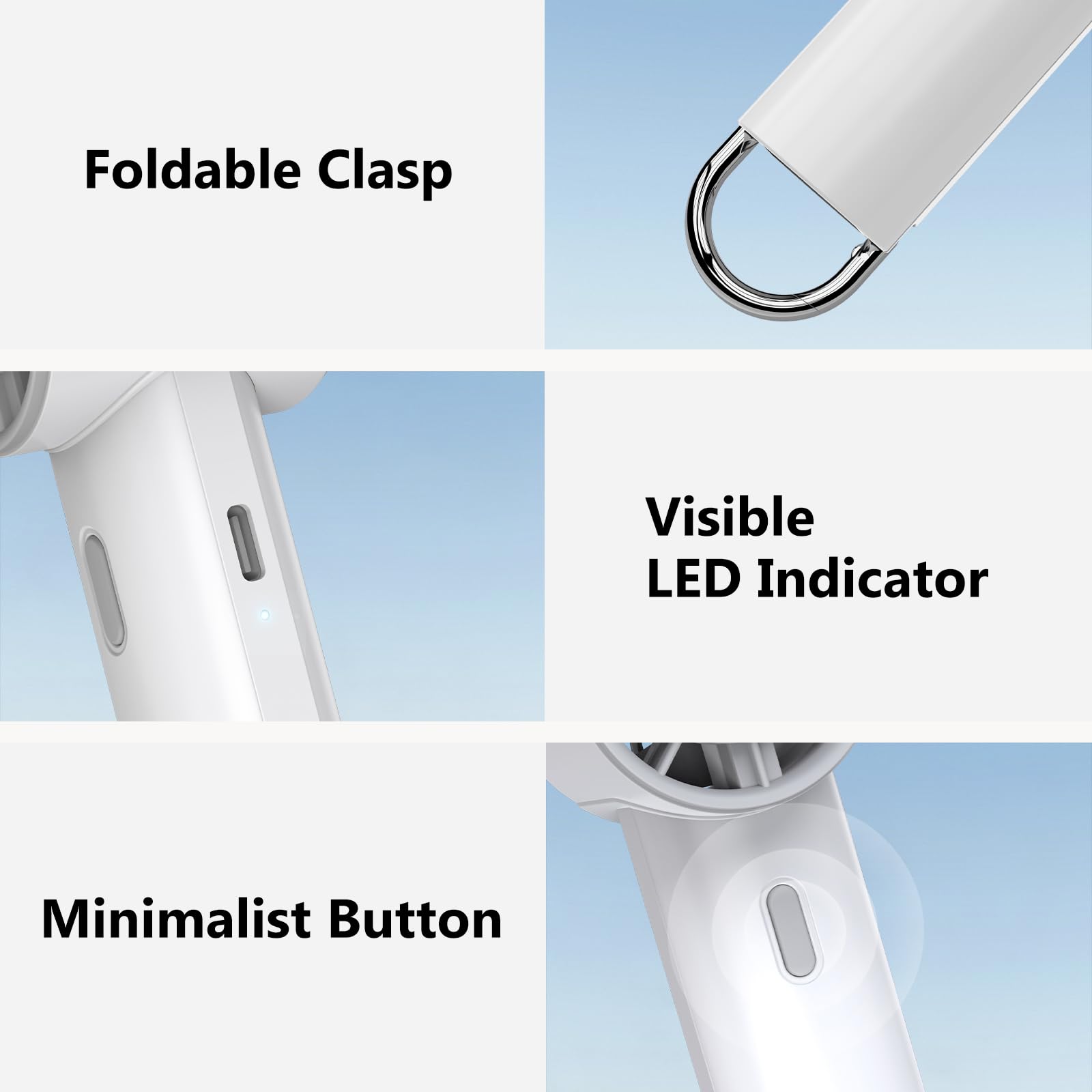 Minthouz Handventilator, ultraleiser tragbarer Tischventilator mit 5 Geschwindigkeiten, 2000mAh Akku & USB-C, 16°C Sofortkühlung, klappbare Halterung, ideal für Reisen, Zuhause & Büro 6