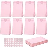 woric 36PCS Pink Paper Bags with Stickers, Small Pink Party Favor Bags for Valentine's Day Girls Birthday Self Stand Goodie Gift Bag for Kids Baby Shower Wedding