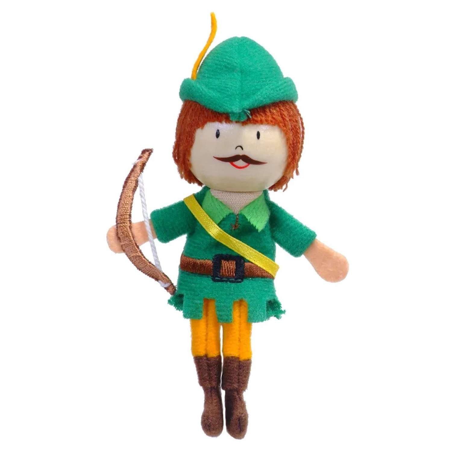 Fiesta Crafts Robin hood Finger Puppet for Kids – Fabric Interactive Robin hood Toy with Wooden Head for Role Play, Creativity & Sensory Skills - Gift for 3 Year Old Boys & Girls to 9 years old