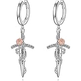 URONE Sword Earrings 925 Sterling Silver Sword Hoop Earrings Gothic Punk Jewelry Gifts for Women