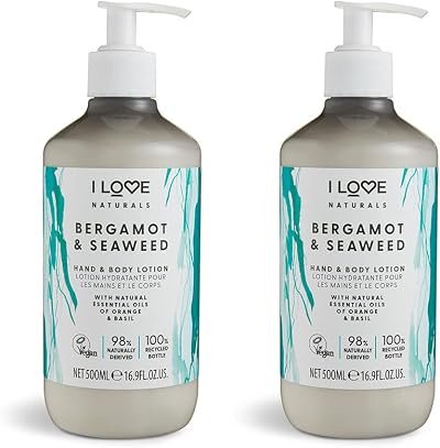 I LOVE Bergamot Seaweed Hand Body Lotion Shea Butter Orange Basil Vegan 2x500ml