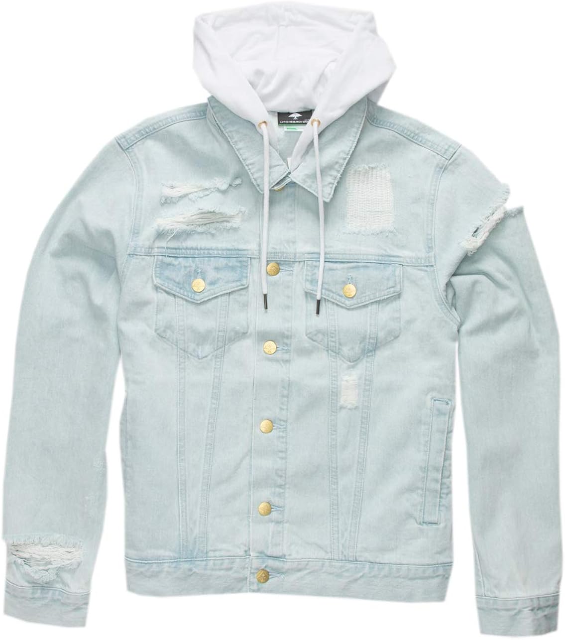 LRG Men's Lifted Research Collection Hooded Denim Jacket, Bleach Wash, XL: Clothing