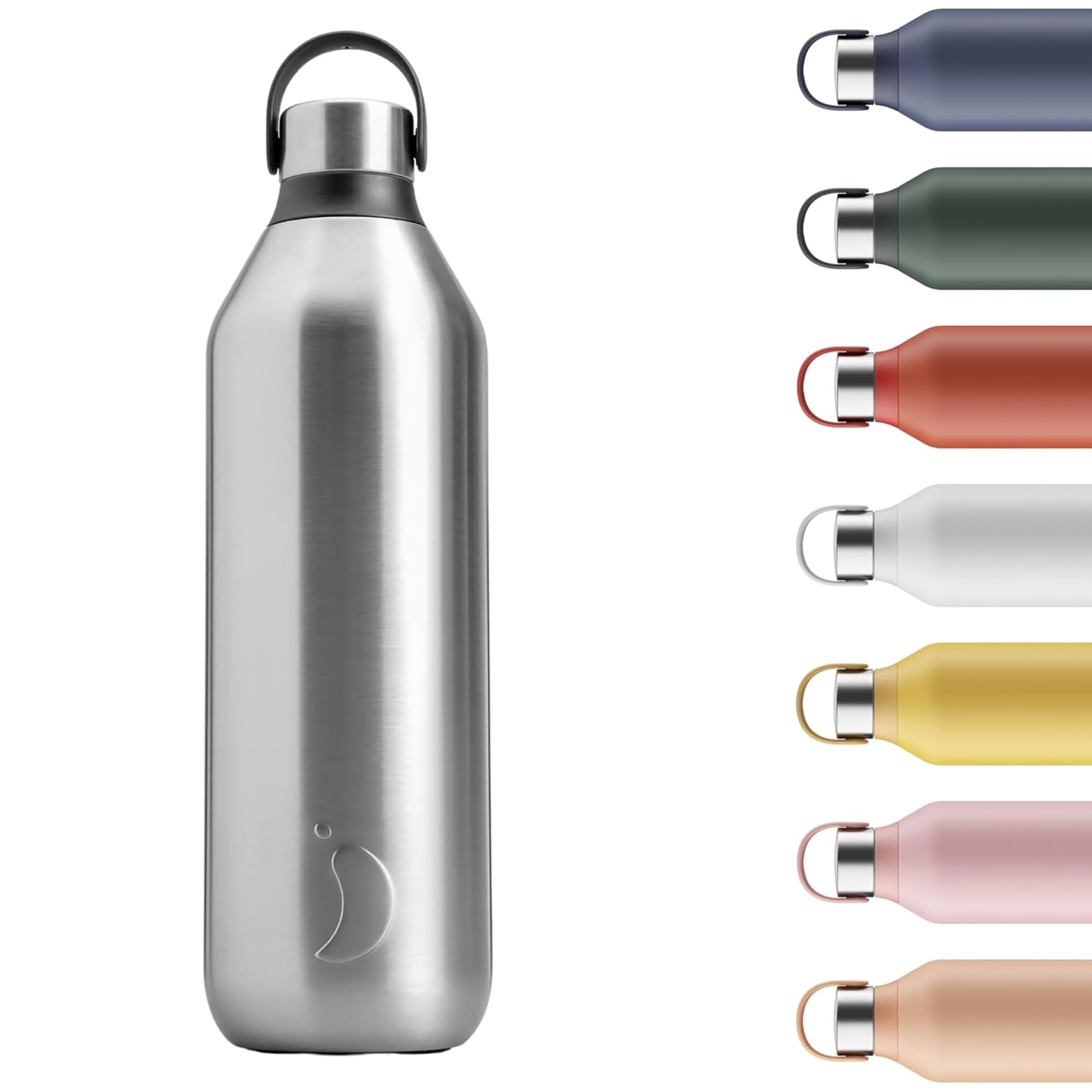 Chilly's Series 2 Water Bottle - Vacuum Insulated Stainless Steel Water Bottle with Soft Collar & Carry Loop, Thermal Flask for Hot & Cold Drinks - Leak Proof, No Sweat - Stainless Steel, 1000ml