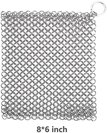 Iapetus Cast Iron Cleaner - XL 8×6 inch Stainless Steel (316 Grade) Chainmail Scrubber-for Waffle Iron Pans ,Seasoned Pan,Grill - Best Pot Brush (8×6 inch)