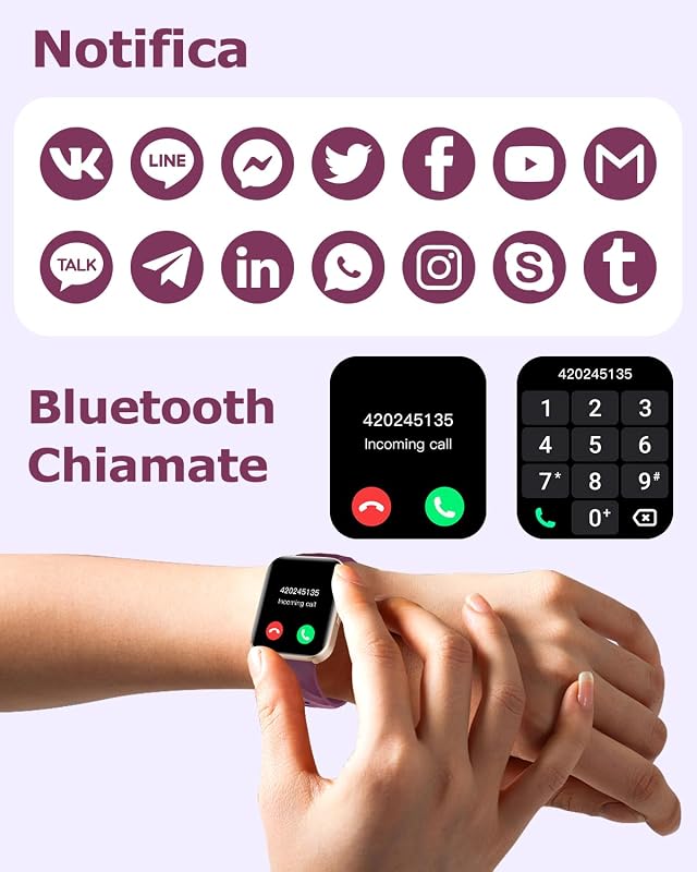 Orologio Smartwatch Donna Chiamata Bluetooth Contapassi con Cardiofrequenzimetro SPO2 Orologio Sportivo con Giochi Monitoraggio Sonno Sfondo Personalizzabile Cronometro Timer Sveglia Viola — foto 3 di 8