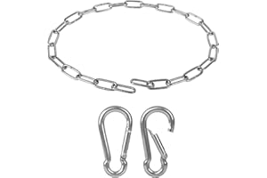 SYOCSEK 1/8 X 28 Inch Stainless Steel Gate Chain Lock, Adjustable Gate Link Chain Lock with 1/5 inch Carabiners, Metal Security Gate Chain Link for Outdoor Fences, Yard Pet Cage, Side Back Garden Door, Silver