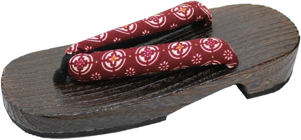 Women's Kiri Geta Brown Sandal with Japanese Traditional Print Toe Straps US Size 6.5-8 (24-25.5cm)