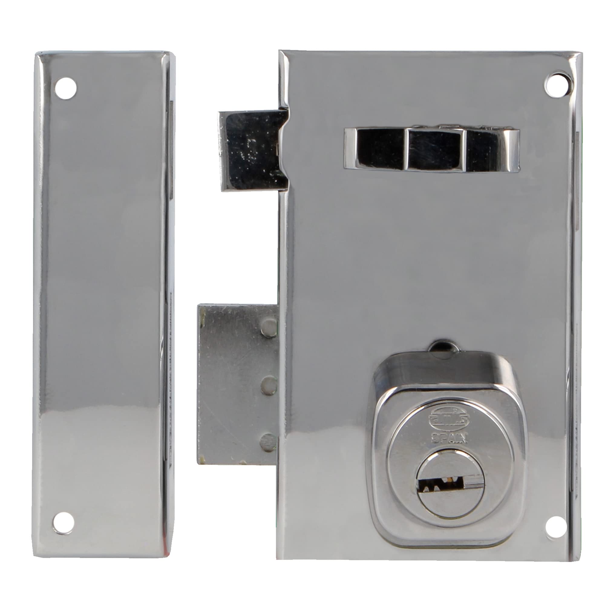 Amig - Left Overturn Lock with Locking Lever, Tongue and Handle for Wooden Doors Model 76 | 67 x 112 mm | Euro Profile Cylinder | Silver Steel