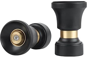 Hose Nozzle, Lichamp 2 Pack Heavy Duty Brass Fireman Style High Power Leak Proof Adjustable Garden Water Sprayer, Suitable for Car Wash, Patio Cleaning, Watering Lawn and Garden, Shower Pets (Black)