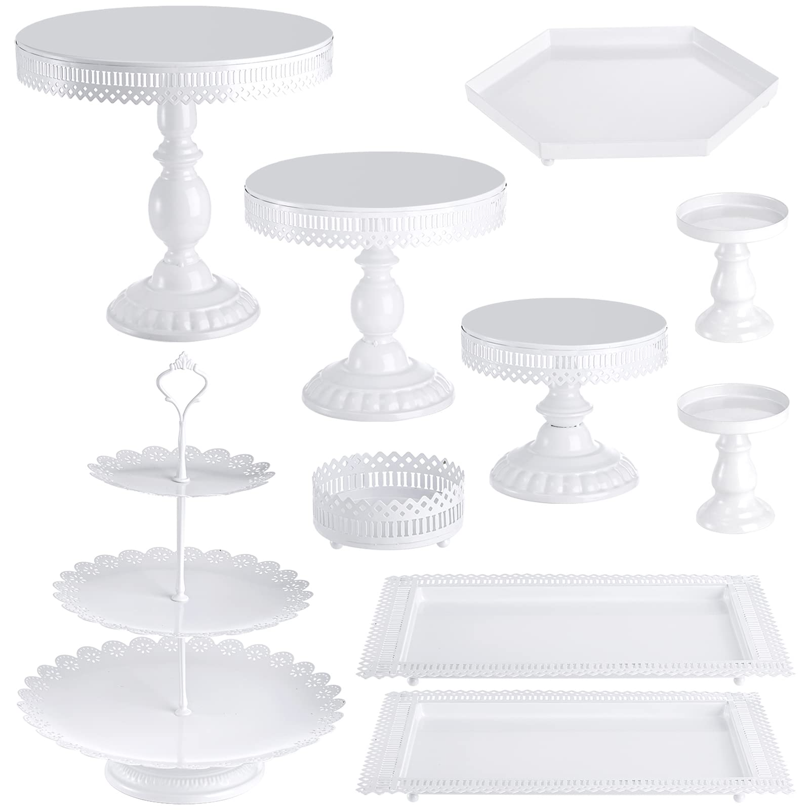Photo 1 of Hedume 10-Set Cake Stands, Metal Cupcake Stand Set with Multiple Combination Styles, Dessert Plate Cake Serving Tray Candy Fruit Display Tower for Wedding, Birthday Party, Anniversary, Baby Shower