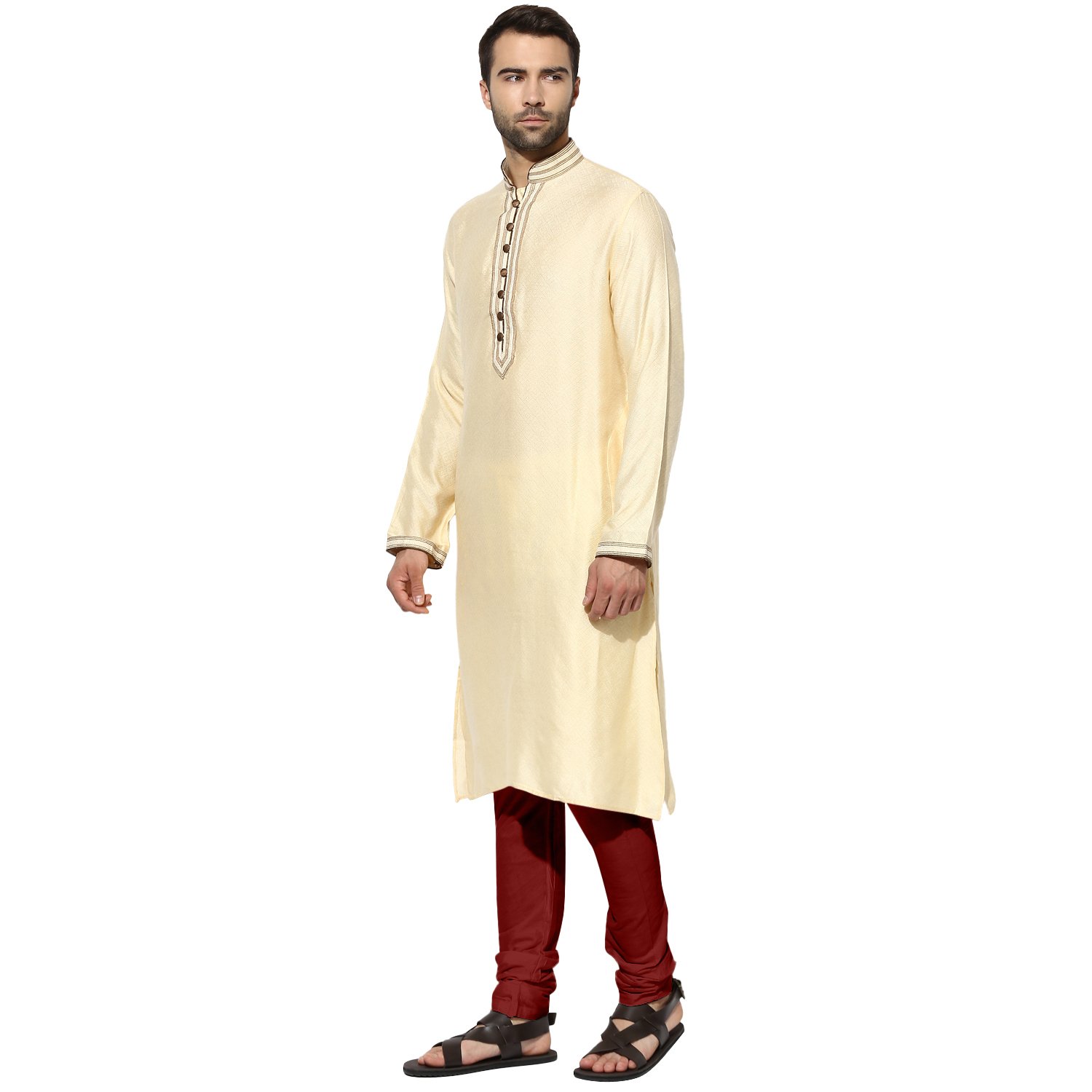 kisah men's jaquard cotton silk kurta & churidar set