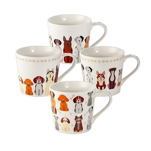 Set of 4 Dog Mugs Cups for Coffee Tea and Hot Drinks Large 15oz, Dogs