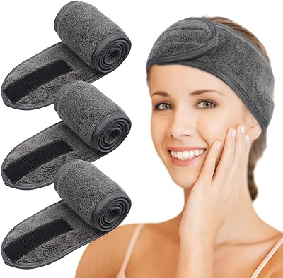 KinHwa 3 Pack Spa Facial Headband Adjustable Microfiber Women Makeup Headband