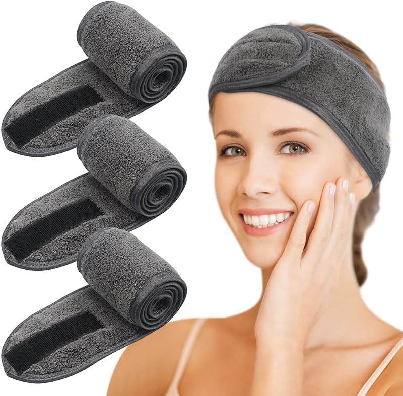 KinHwa 3 Pack Spa Facial Headband Adjustable Microfiber Women Makeup Headband