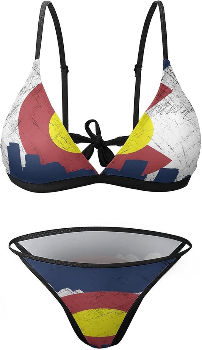 Kenaat Women's Bikini Swimsuits Colorado Flag with City