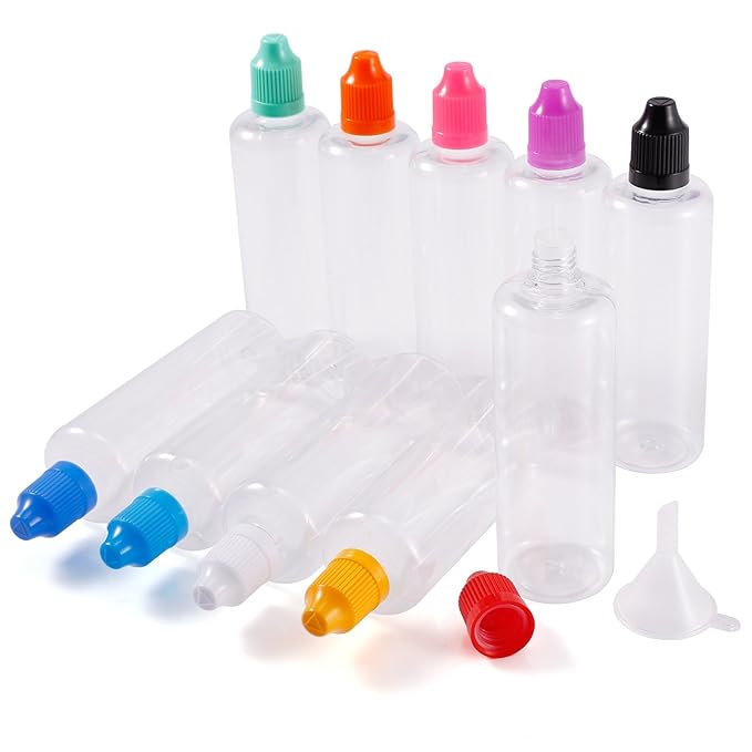 10x 100ml Leerflasche Liquidflaschen Dosierflaschen Dropper Tropfflaschen bunt mit Trichter