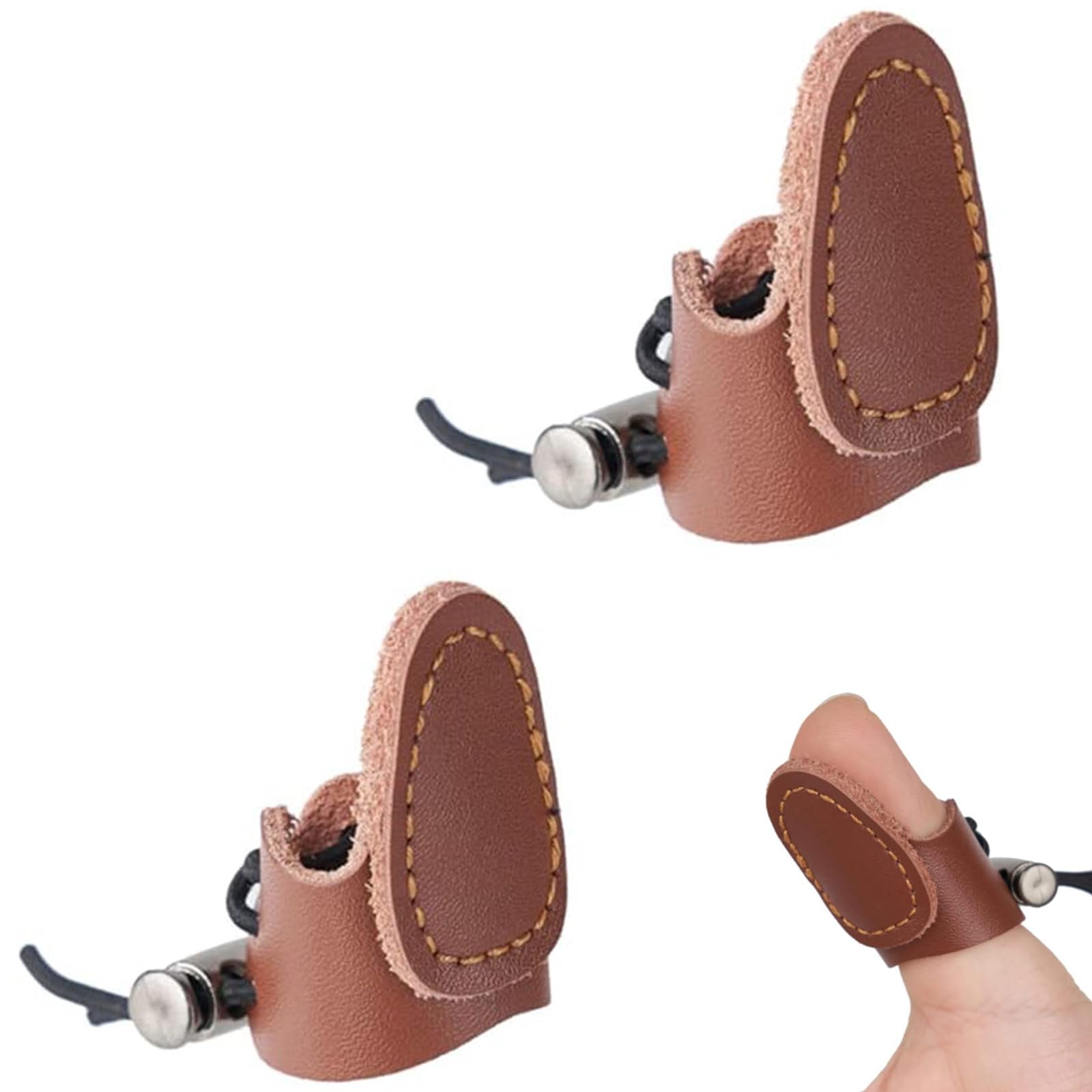 CVNRCLP Archery Finger Tab Set - 2 Packs Leather Finger Protectors & Thumb Rings for Bow Hunting and Longbow Archery - Durable Finger Gloves for Enhanced Shooting Comfort and Performance