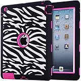 iPad Case,iPad 2/3/4 Case, BENTOBEN Silicone Plastic 3 in 1 Hybrid Shockproof & Drop Resistance Anti-slip cover for iPad Case iPad 2/3/4 Case(Zebra+Rose Red)