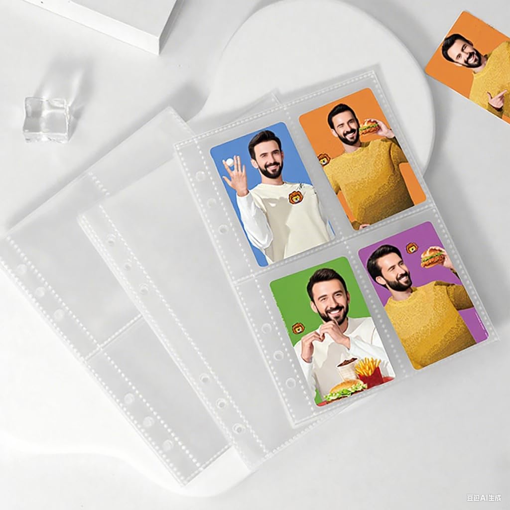 Angelkiss Photocard Sleeves 10 Pack 40 Pockets 6 Ring A5 Binder Sleeves Single-Sided 4 Pocket Page Protector 2.6 * 3.6 Inch,Photo Album Binder Refill Game Cards Photocard.