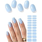 AutyaMee Semi Cured Gel Nail Strips (Light Blue), 20 Pcs Gel Nail Wraps, Stickers, Salon Quality, Solid, Works with Any UV Lamps