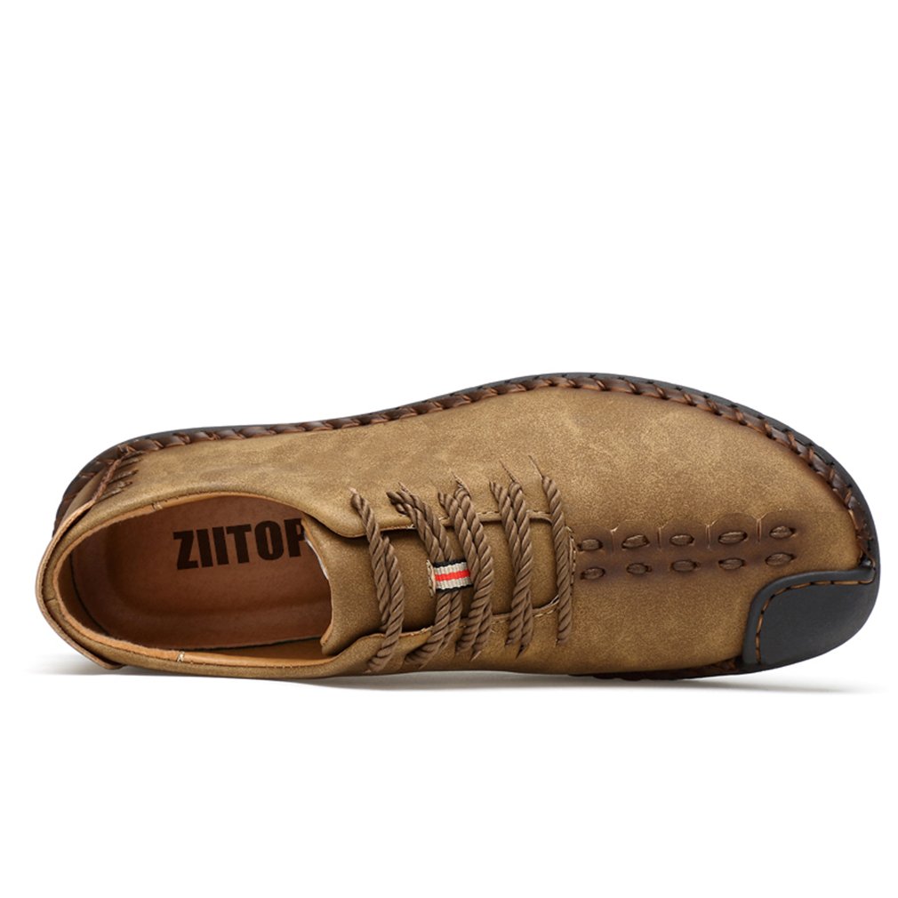 Suede Casual Shoes Men\'s British Style Handmade Leather Oxford Shoes Flats Lace-up Loafers Flats Sneakers(Khaki,US9)