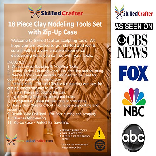 Skilled Crafter Clay Modeling Tools with Zip-Up Case. Quality 18 Piece Double Ended Sculpting & Detailing Set for Sculpey, Polymer, Ceramics, Dough and Wax. Perfect For Studio or Class - Thumbnail 7