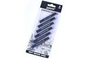 BLLNDX Compressed Charcoal Rod 6PCS Soft, Medium and Hard Grade Vine Square Willow Charcoal Sticks for Drawing, Sketching, Shading, Art Supplies Sketch Kits Tools Carbon Strip