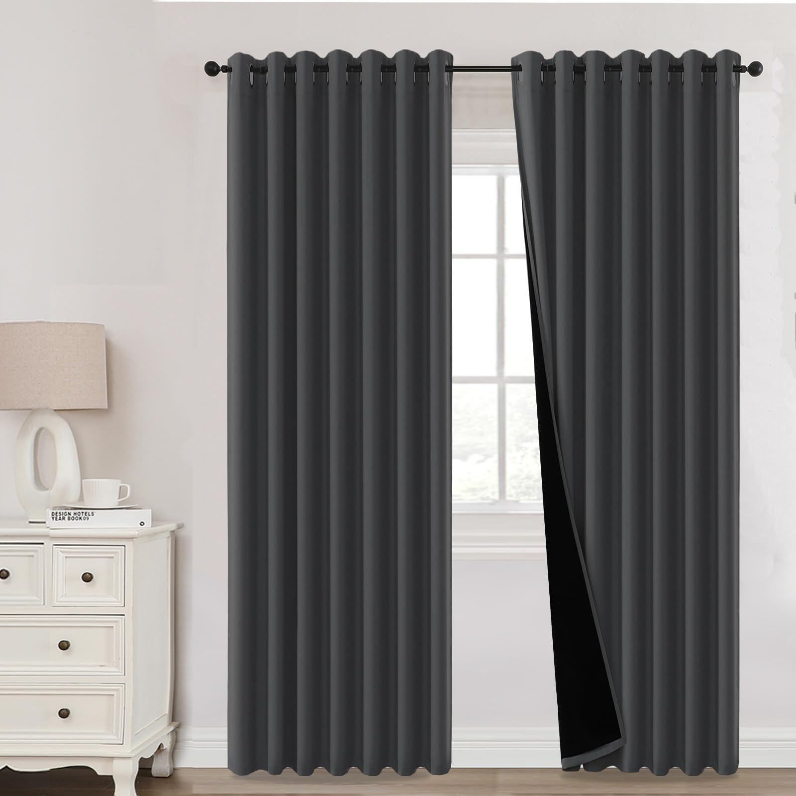 H.Versailtex Blackout Curtains,Thermal Insulated & Warm Protecting Curtains Eyelet for Living Room, Bedroom,90 x 90 Inch,2 Panels,Grey Curtains