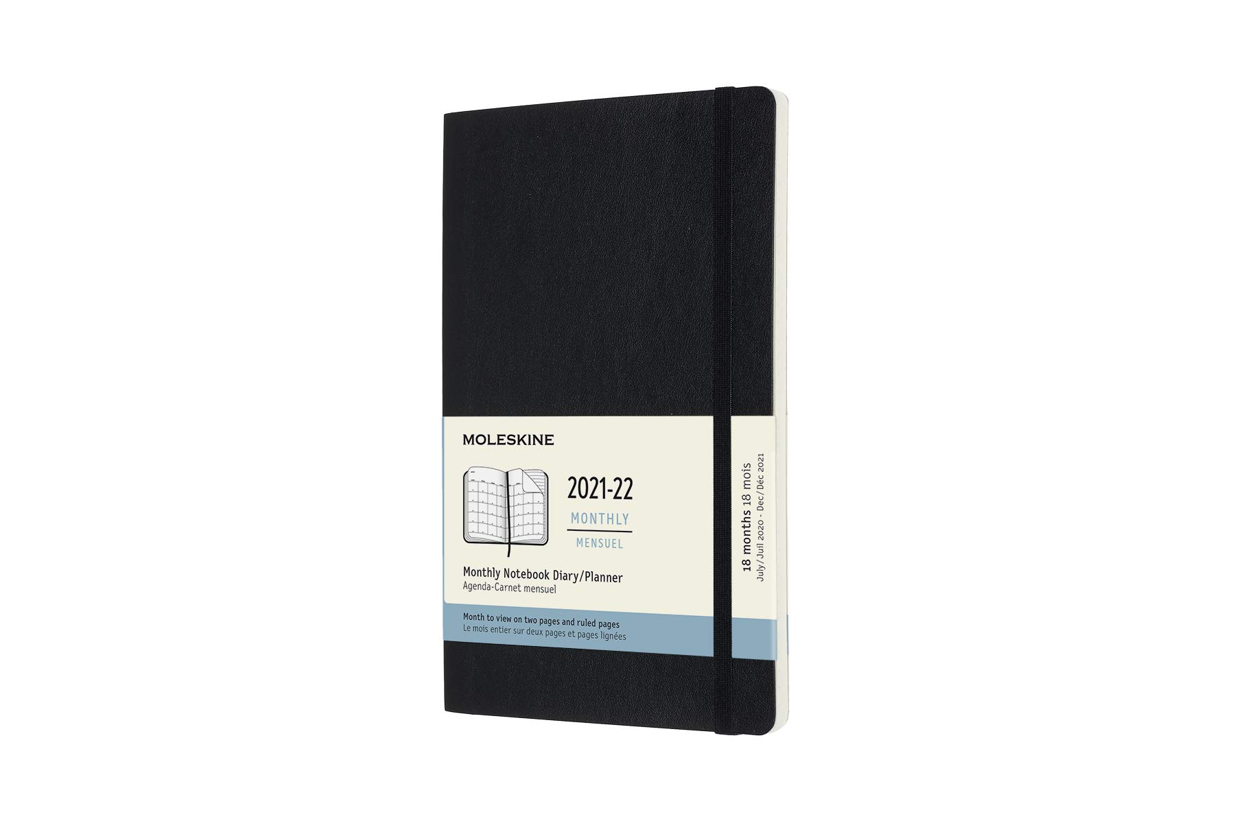Moleskine - 18-Month Monthly Planner/Diary, Monthly Planner 2021/2022, Monthly Planner with Soft Cover and Elastic Closure, Size Large 13 x 21 cm, Colour Black, 128 Pages