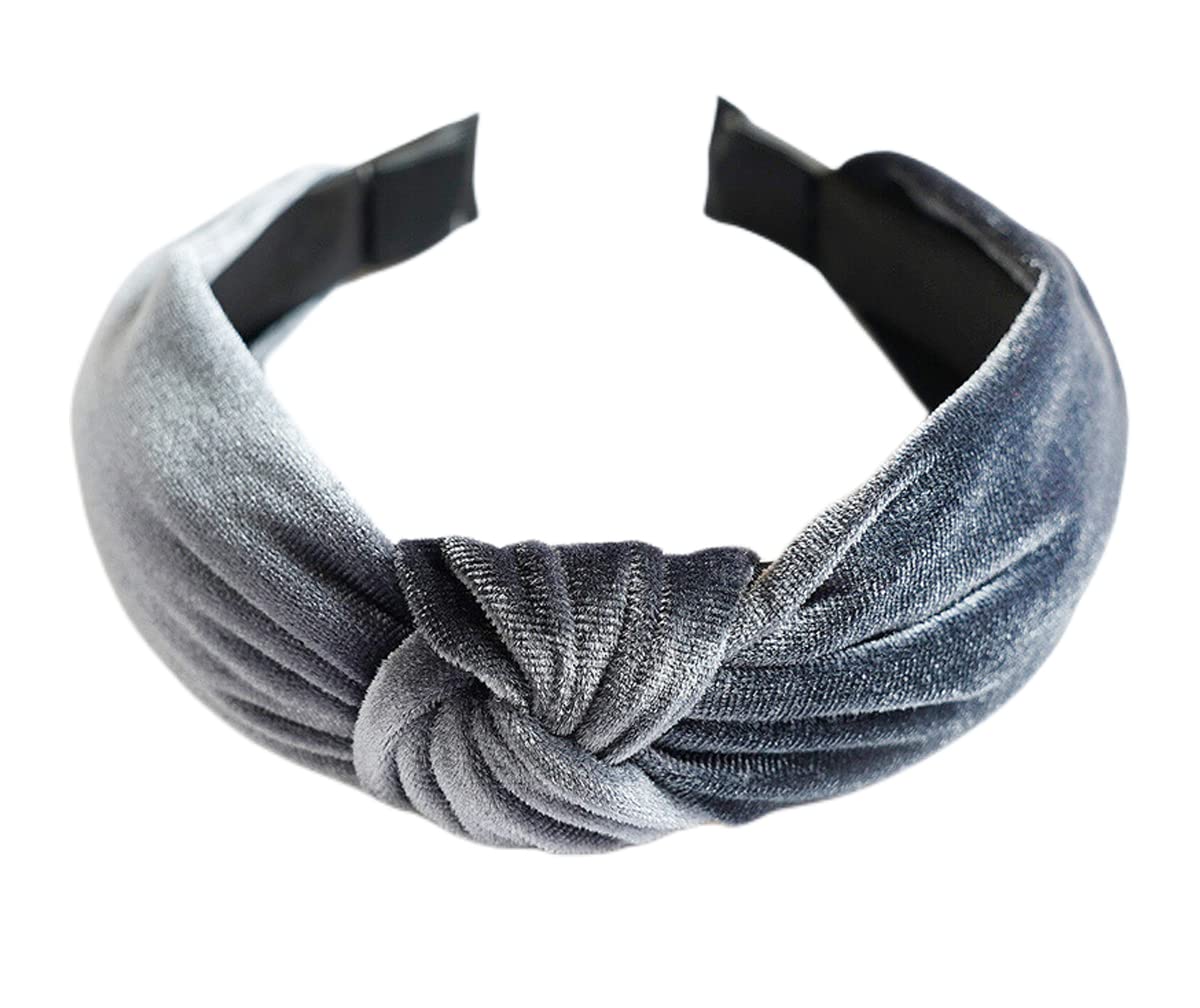 scicent Headbands for Girl Velvet Boho Beauty Wide Hairband No Slip Headwear Elastic Hair Hoops Fashion Hair Bands for Women Grey