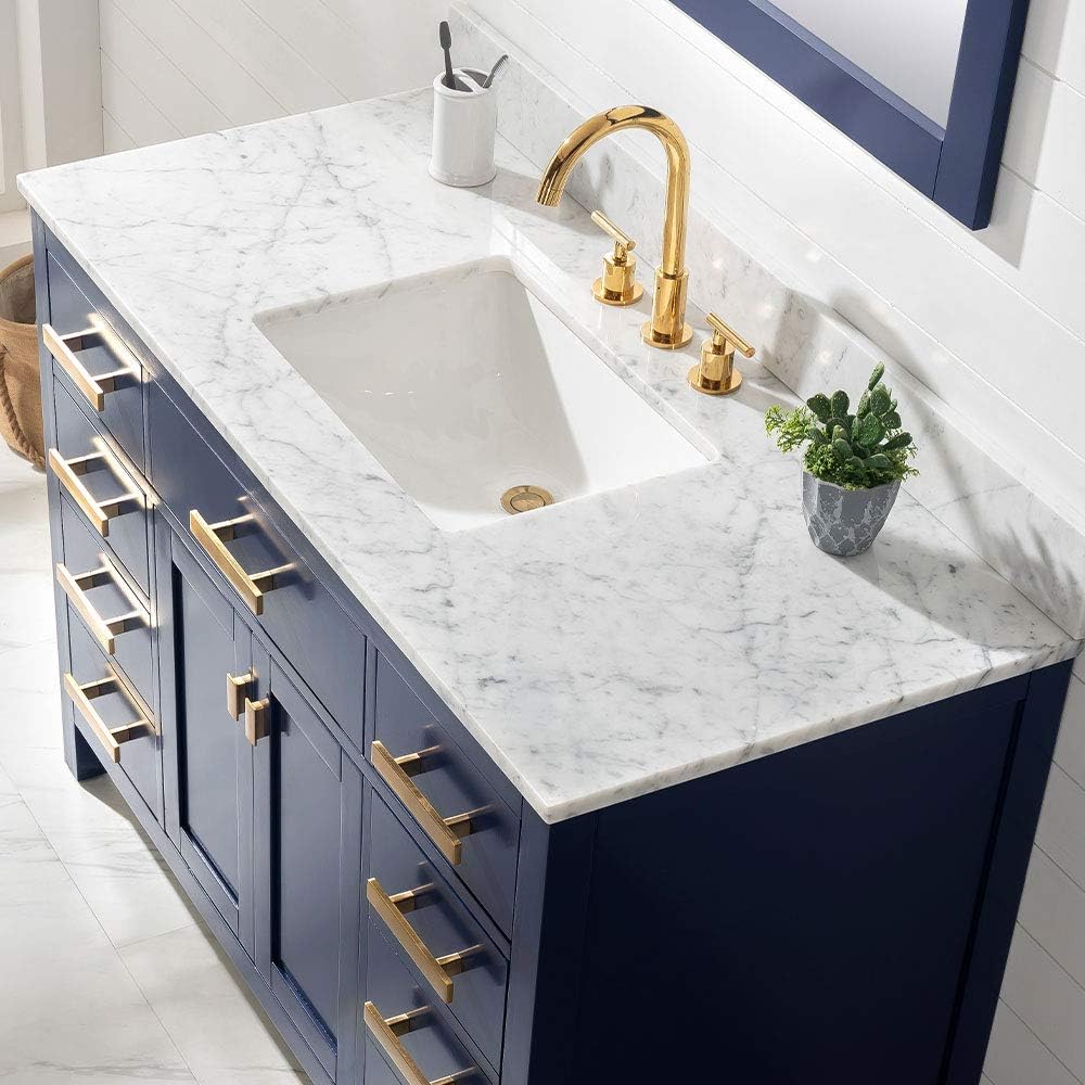 Carrara Marble Top And Center Tower Luca Kitchen Bath Lc96mobw Savanna 96 Double Basin Bathroom Vanity Modular Set In Midnight Blue With Wood Cabinet 4 Count Bathroom Sink Vanities Accessories