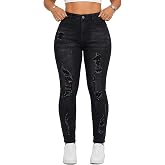 Arkordi Plus Size Stretchy Ripped Skinny Jeans for Curvy Women | Plus size women's stretchy jeans with 98% cotton 2% spandex denim, high-rise fit, ripped details, curve fit, sizes 1X-6X.