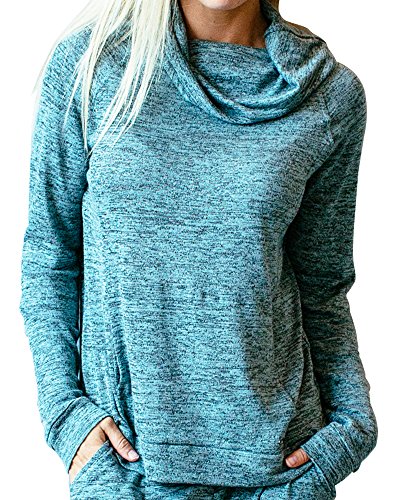 Hello Mello Carefree Threads Womens Loungewear Top With Pocket and Cowl Neck, Matching Drawstring Bag- Mint Medium 8-10