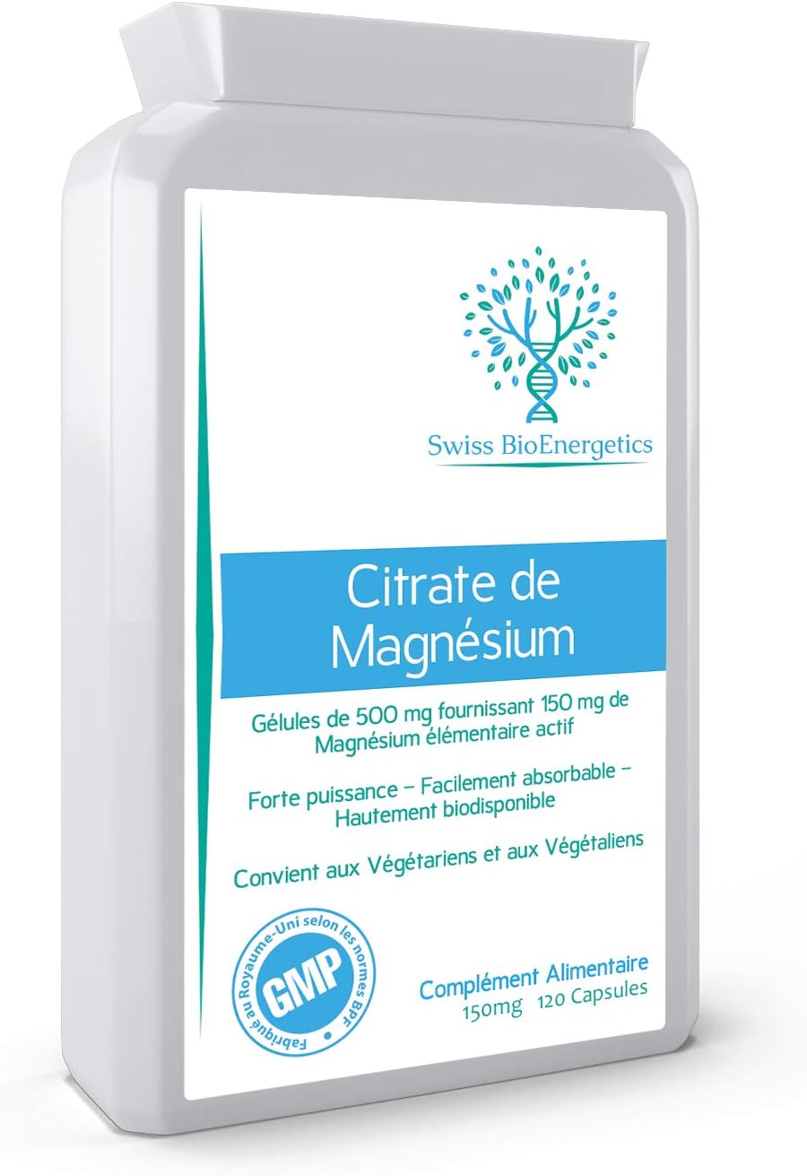 Citrate de magnésium 500 mg 120 gélules – fournissant 150 mg de ...