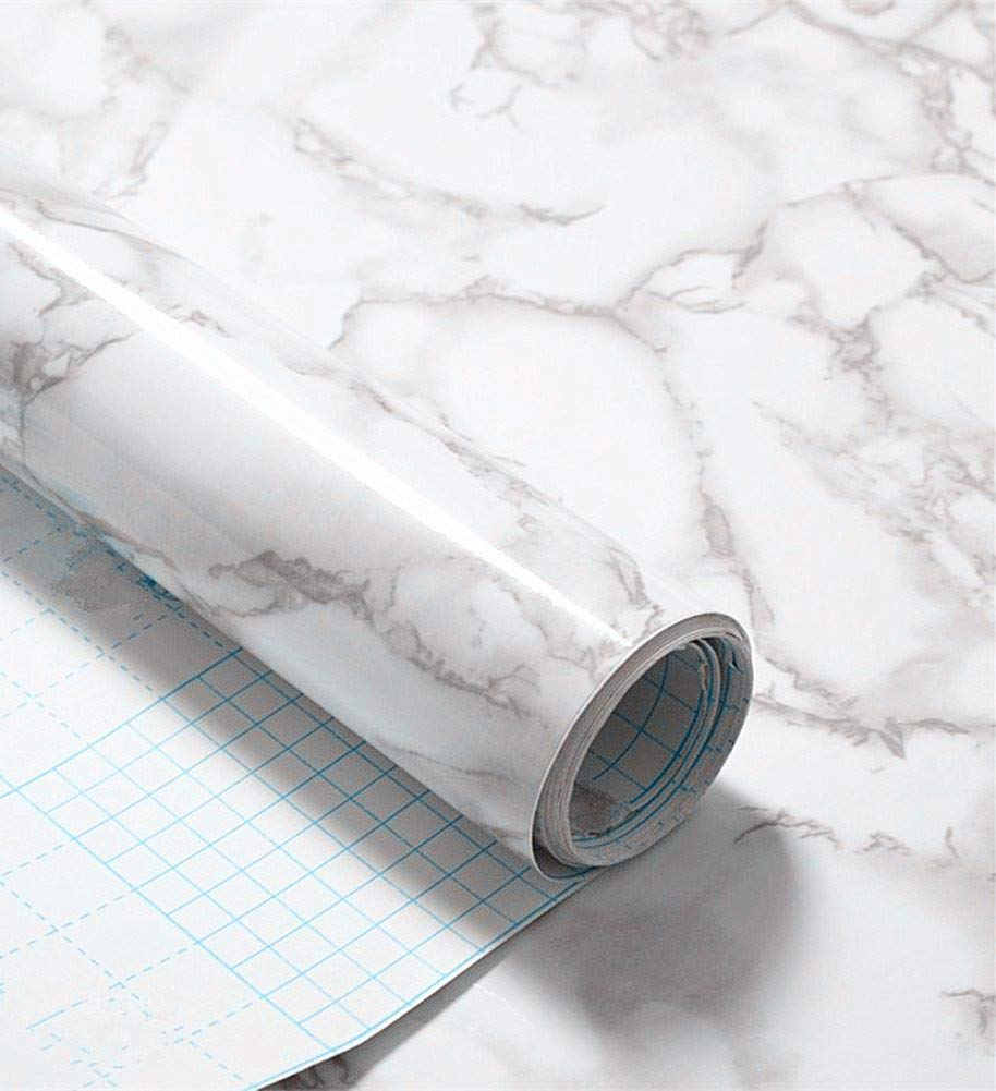 60cm X 2meters White Grey Paper Peel Stick Granite Vinyl Marble Wallpaper Film Kitchen Bathroom Countertop Sticker Furnitures Marble Sticky Back Plastic Roll