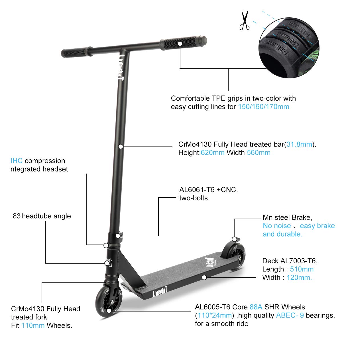 LMT69 Professional Scooter-Trick Scooter-Intermediate Beginner Stunt Scooter Suitable - Children, Teenagers Adults 8 Years Old Above