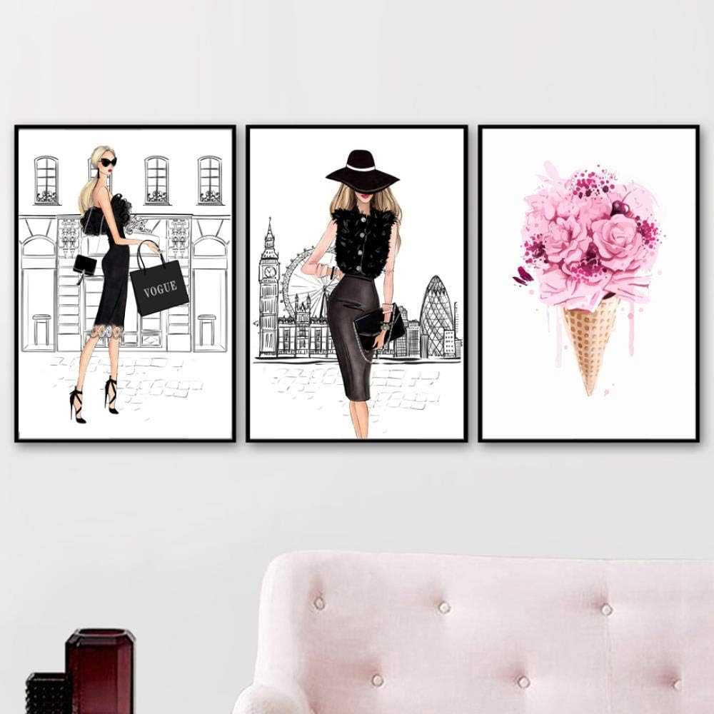 DKQL High Heels Perfume Nail Polish Fashion Girl Wall Art Canvas Painting Nordic Posters and Prints Wall Pictures for Living Room-40x60cmx3 pcs no Frame