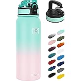 Fanhaw 20 oz Insulated Stainless Steel Water Bottle with Anti-Dust Chug Lid & Carabiner Lid, Leakproof Vacuum Metal Bottle for Kids, Women & Men (Green Pink)