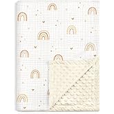Rainbow Baby Blankets for Girls, Soft Nursery Minky Blankets with Muslin and Dotted Fleece Back 30x40 inches, Receiving Bed Quilt for Newborn, Infants, Toddlers