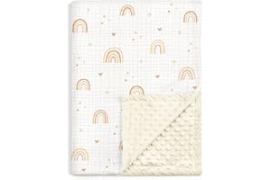 SANDJEST Rainbow Baby Blankets for Girls, Soft Nursery Minky Blankets with Muslin and Dotted Fleece Back 30x40 inches, Receiving Bed Quilt for Newborn, Infants, Toddlers
