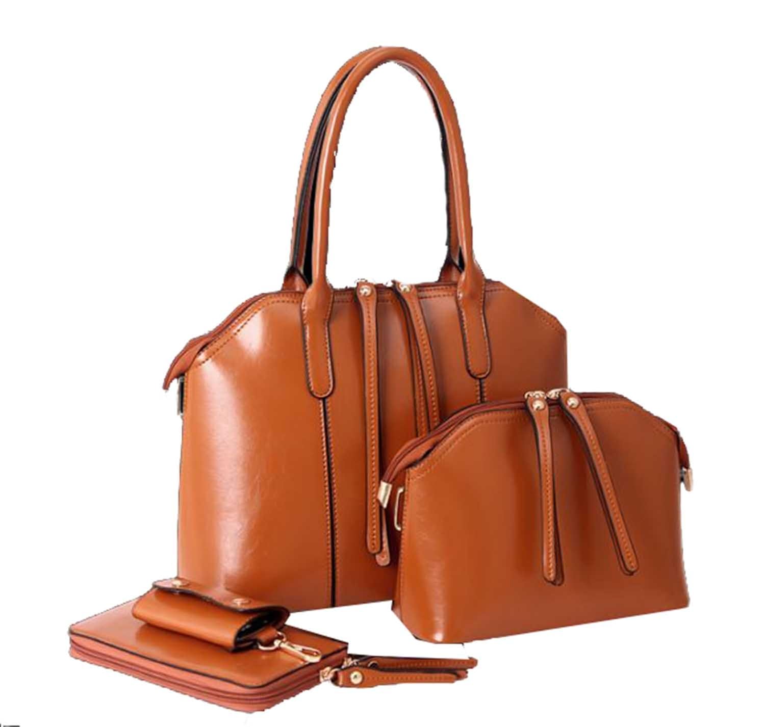 di grazia women's synthetic leather bag, shoulder handbag, satchel, wallet and key pouch( coffee brown, brown-4in1-combo-bag) - set of 4